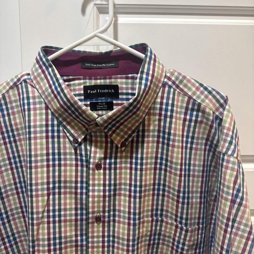 Paul Fredrick Shirt Mens 19 Multicolor Check Classic Fit Non Iron Long Sleeve
